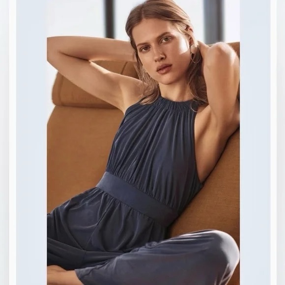 Anthropologie Moulinette Soeurs Eremita Blue Wide Leg Jumpsuit - Picture 2 of 5